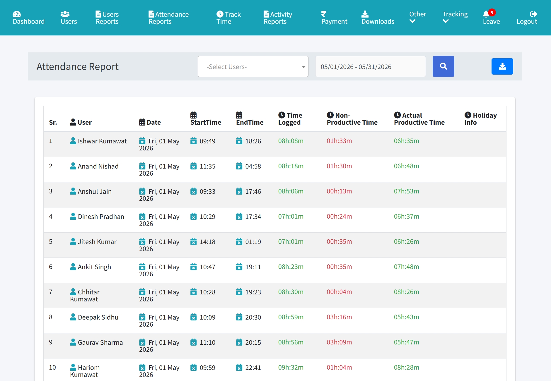 Employee attendance tracking in WHM